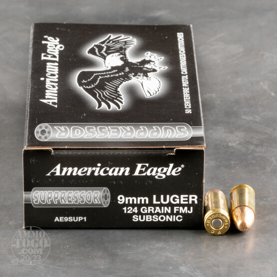 50rds - 9mm Luger Federal American Eagle Suppressor 124gr. FMJ Subsonic Ammo