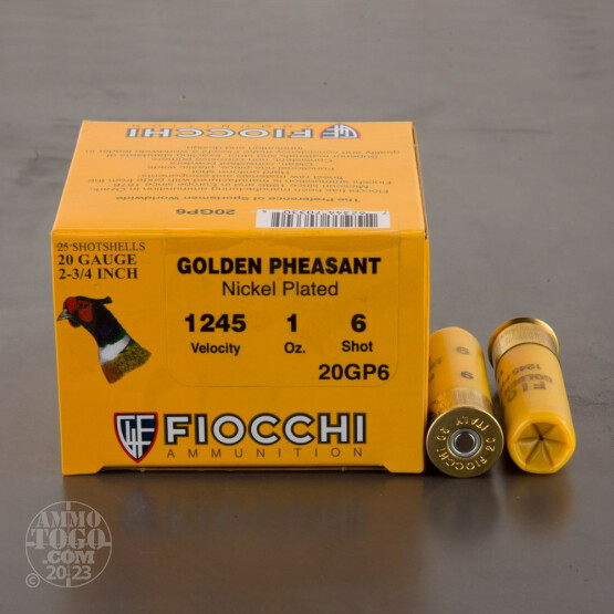 25rds - 20 Gauge Fiocchi 2 3/4" 1oz. #6 Shot Golden Pheasant Nickel Plated