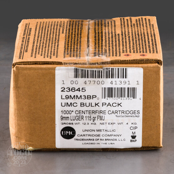 1000rds - 9mm Remington UMC 115gr. MC Ammo Bulk Pack