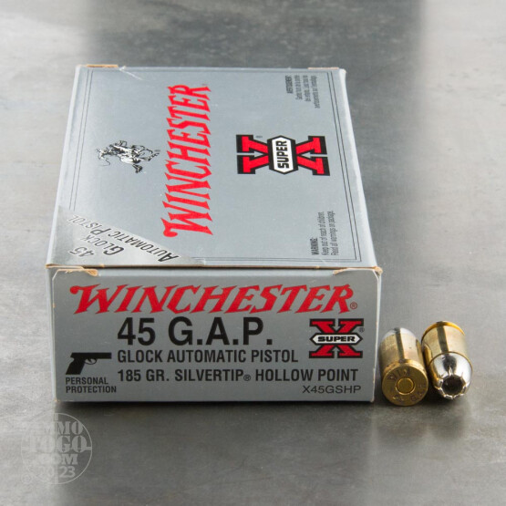 50rds – 45 GAP Winchester Super-X 185gr. Silvertip JHP Ammo