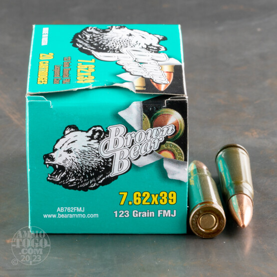 20rds - 7.62x39 Brown Bear 123gr. Lacquer FMJ Ammo
