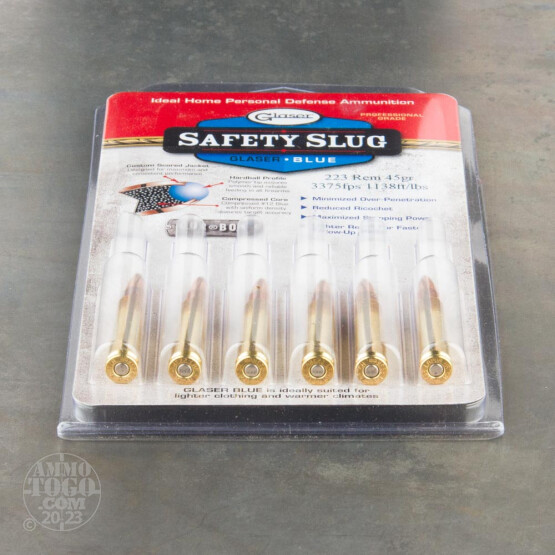 6rds - 223 Glaser Blue 45gr. Safety Slug Ammo