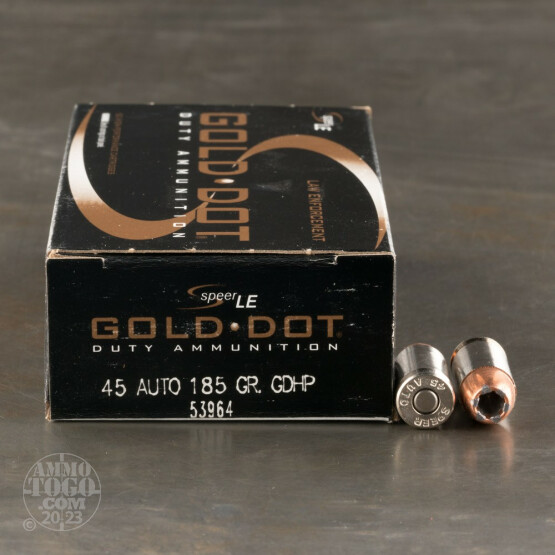 500rds – 45 ACP Speer LE Gold Dot 185gr. JHP Ammo