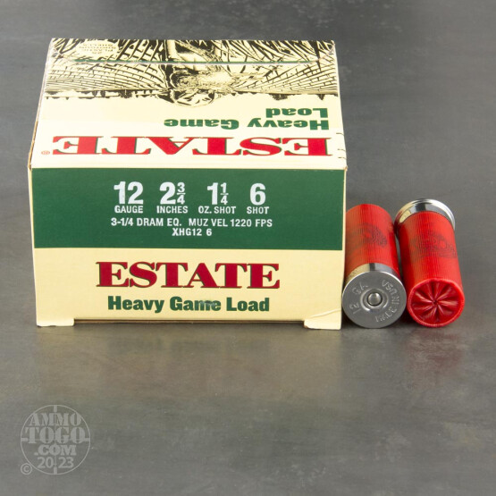 25rds - 12 Gauge Estate Heavy Game Load 2 3/4" 3 1/4 Dram 1 1/4oz. #6 Shot Ammo