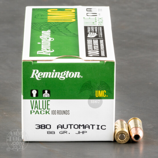 100rds - 380 Auto Remington UMC 88gr. Jacketed Hollow Point Ammo