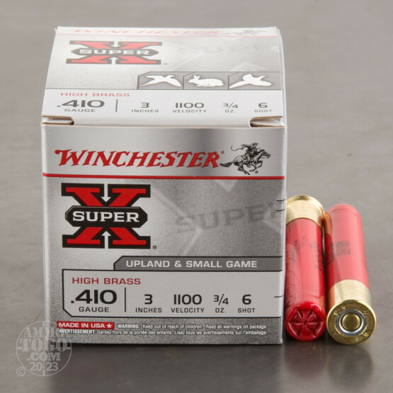 25rds - 410 Gauge Winchester Super-X High Brass 3" Max Dram 3/4oz. #6 Shot Ammo