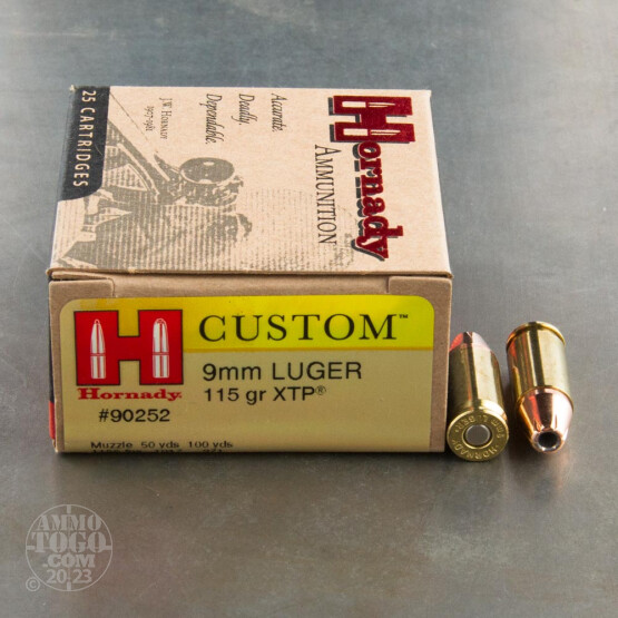 25rds - 9mm Hornady Custom 115gr. XTP HP Ammo