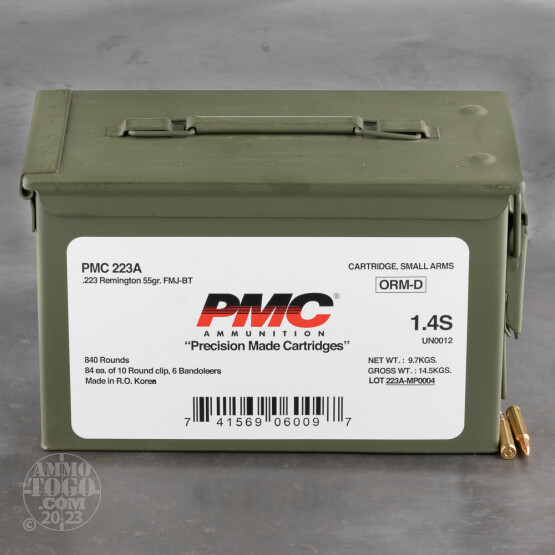 840rds – 223 PMC on Stripper Clips in Steel Can 55gr. FMJ-BT Ammo 