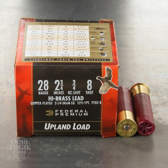 25rds - 28 Gauge Federal Wing Shok Upland Hi Brass 2 3/4" 3/4oz. #8 Shot Ammo