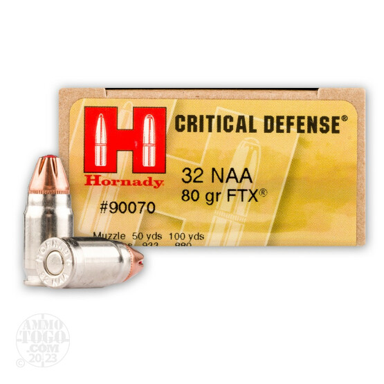 25rds - 32 NAA Hornady Critical Defense 80gr. FTX Ammo