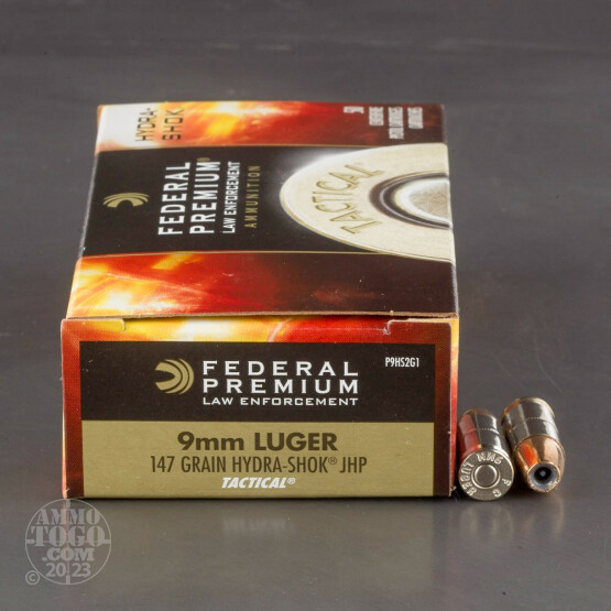 50rds - 9mm Federal LE Tactical Hydra-Shok 147gr. HP Ammo