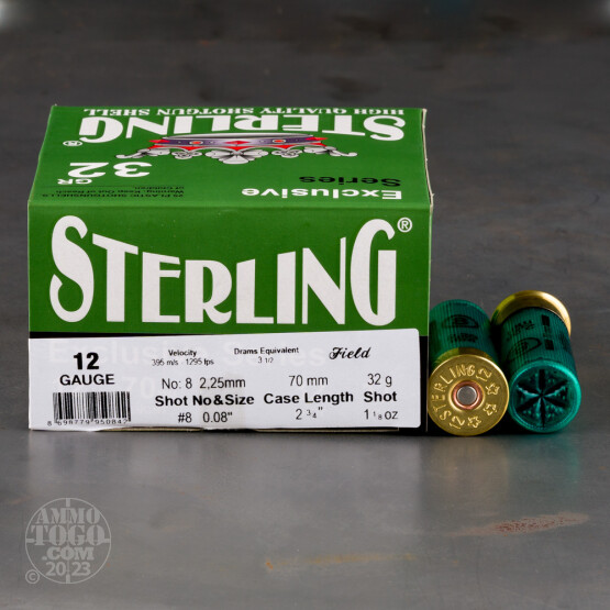 250rds – 12 Gauge Sterling 2-3/4" 1-1/8oz. #8 Shot Ammo