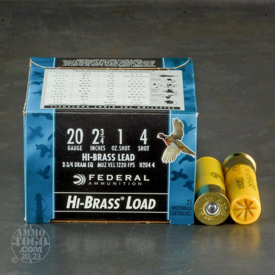 25rds – 20 Gauge Federal Game-Shok Hi-Brass 2-3/4" 1oz. #4 Shot Ammo