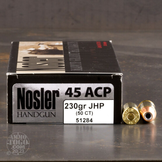 50rds - 45 ACP Nosler Match Grade Handgun 230gr. JHP Ammo