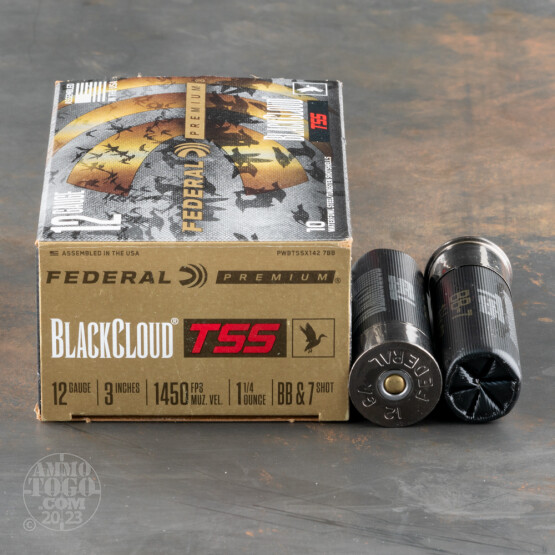 10rds – 12 Gauge Federal Black Cloud TSS 3" 1-1/4oz. BB FliteStopper/#7 TSS Shot Ammo