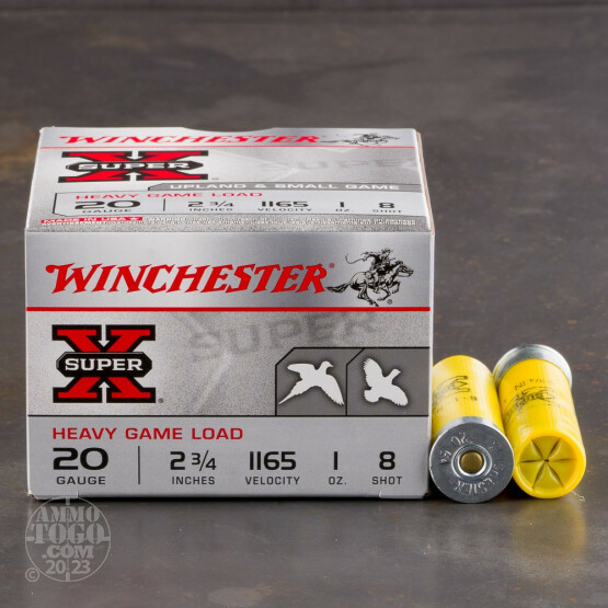 250rds - 20 Gauge Winchester Super-X Heavy Game Load 2 3/4" #8 Shot Ammo