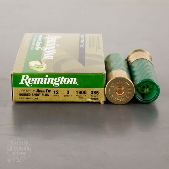 5rds – 12 Gauge Remington Premier AccuTip 3" 385gr. Bonded Sabot Slug Ammo