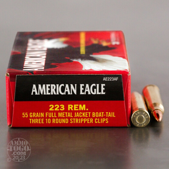 900rds - .223 Federal American Eagle AE223AF 55gr. FMJBT Ammo on Strippers
