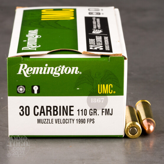 50rds - 30 Carbine Remington UMC 110gr. FMJ Ammo