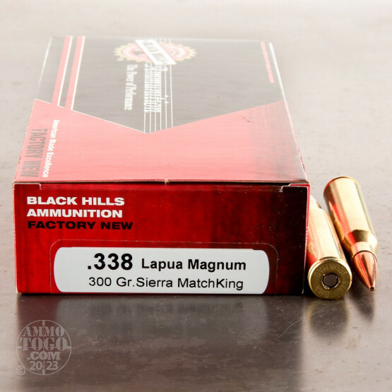 20rds - 338 Lapua Black Hills 300gr. Sierra MatchKing HP Ammo