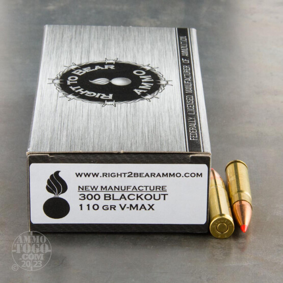 200rds - 300 AAC BLACKOUT Right To Bear 110gr. V-Max Polymer Tip Ammo