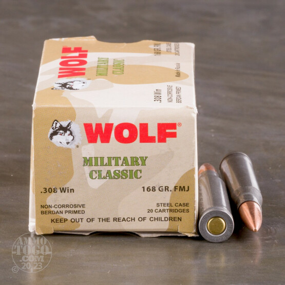 500rds - 308 Wolf Military Classic 168gr. FMJ Ammo