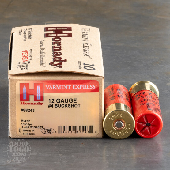 10rds – 12 Gauge Hornady Varmint Express 2-3/4" 24 Pellet #4 Buckshot Ammo