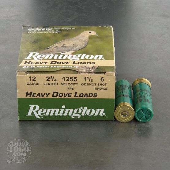 25rds - 12 Gauge Remington Heavy Dove Loads 2 3/4" 1 1/8oz. #6 Shot Ammo
