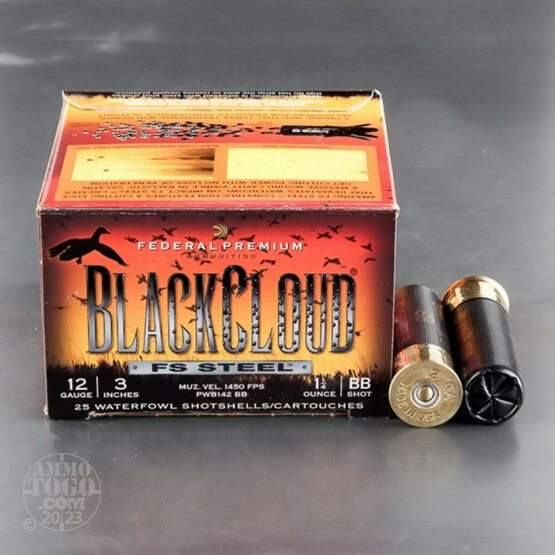 25rds - 12 Ga. Federal Blackcloud 3" 1 1/4oz. #BB Steel Shot Ammo