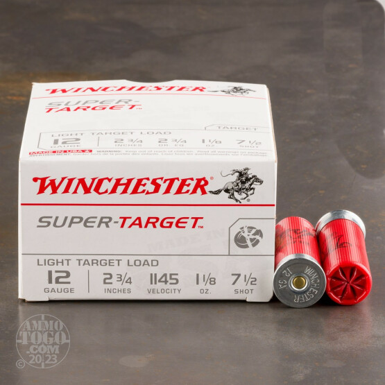 25rds - 12 Gauge Winchester Super Target 2 3/4" 1 1/8oz. 2 3/4 Dram #7 1/2 Shot Ammo