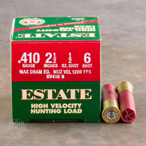 250rds - .410 Gauge Estate HV Hunting 2 1/2" Max Dram 1/2oz. #6 Shot Ammo