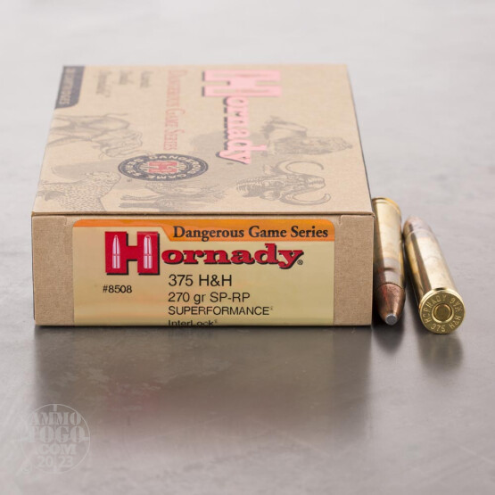 20rds - 375 H&H Mag Hornady 270gr. InterLock SP Recoil Proof Heavy Mag. Ammo