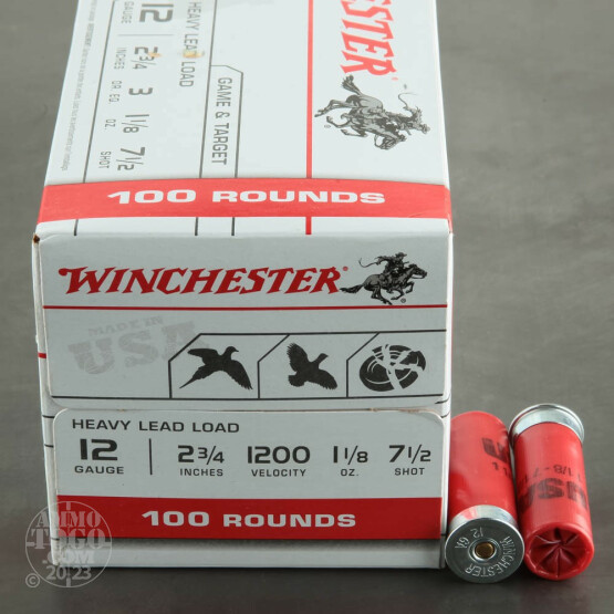 100rds - 12 Gauge Winchester USA Heavy Game & Target 2-3/4" #7.5 Shot Ammo