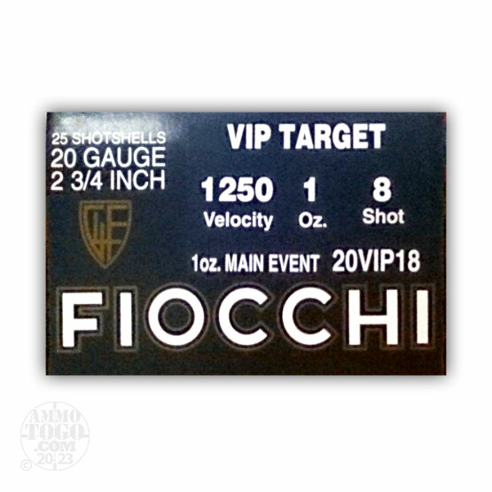 25rds - 20 Gauge Fiocchi VIP Target 2-3/4" 1 Ounce #8 Shot Ammo
