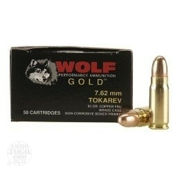 50rds - 7.62x25 Tokarev Wolf Gold 85gr. FMJ Ammo