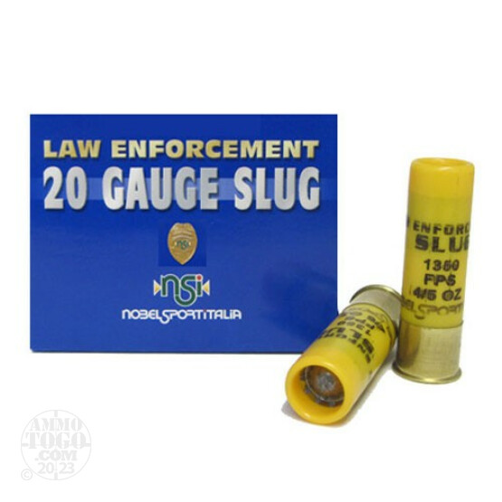 50rds - 20 Gauge NobelSport 2 3/4" 4/5oz Slug Ammo