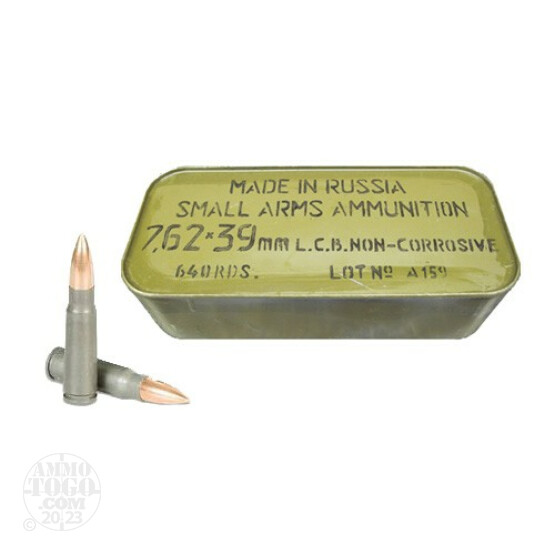 640rds - 7.62x39 Ulyanovsk 122gr. FMJ Ammo in Sealed Can