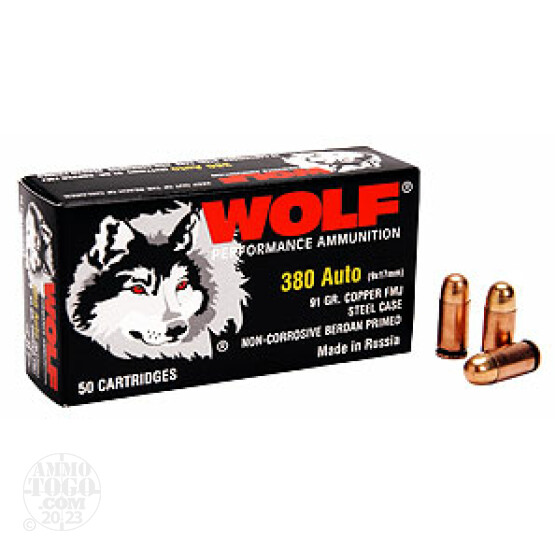 1000rds - .380 Auto Wolf FMJ Ammo