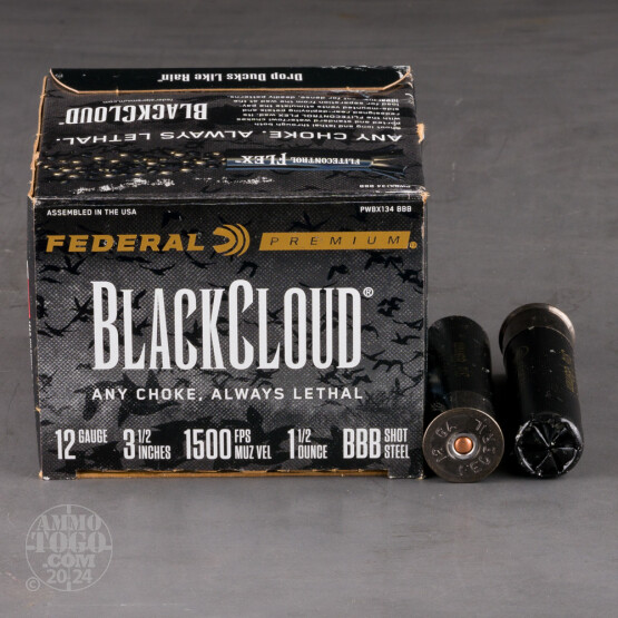 25rds – 12 Gauge Federal Black Cloud FS Steel 3-1/2" 1-1/2oz. BBB Steel Shot Ammo