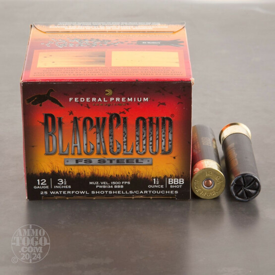 25rds - 12 Ga. Federal Blackcloud 3 1/2" 1 1/2oz #BBB Steel Shot Ammo