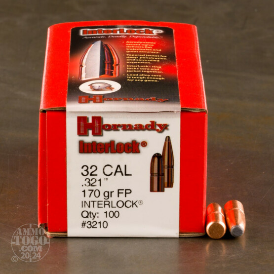 100pcs - 32 Cal .321" Dia Hornady Interlock 170gr. FP Bullets