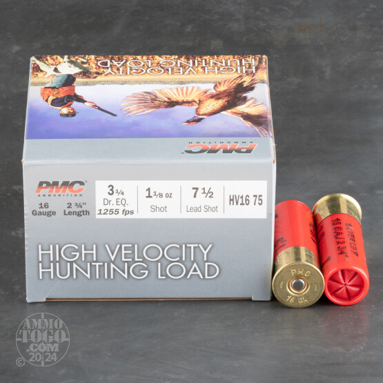 250rds – 16 Gauge PMC High Velocity Hunting Load 2-3/4" 1-1/8oz. #7-1/2 Shot Ammo