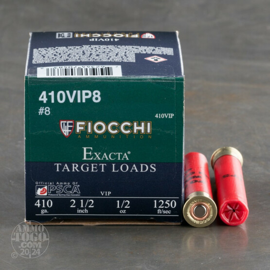 250rds - 410 Bore Fiocchi Exacta Target 2-1/2" 1/2 Ounce #8 Shot Ammo