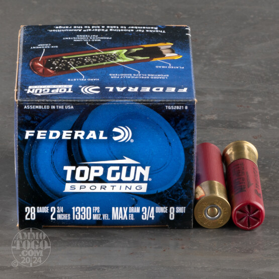 25rds – 28 Gauge Federal Top Gun Sporting 2-3/4" 3/4oz. #8 Shot Ammo