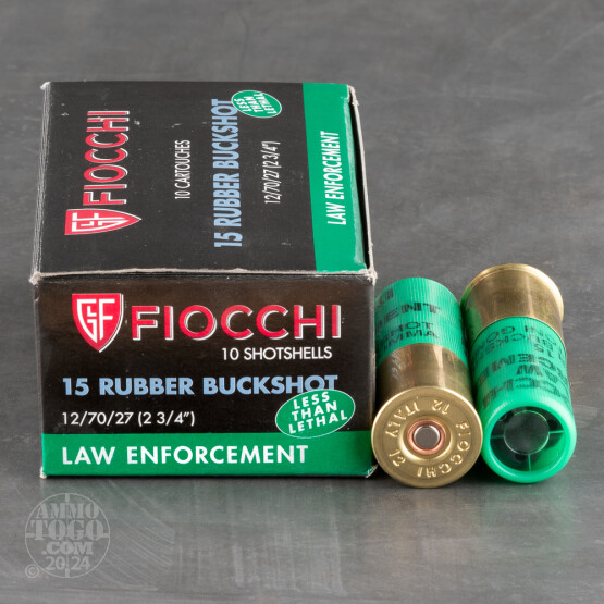 10rds – 12 Gauge Fiocchi Law Enforcement 2-3/4" 15 Pellet Rubber 00 Buckshot Ammo