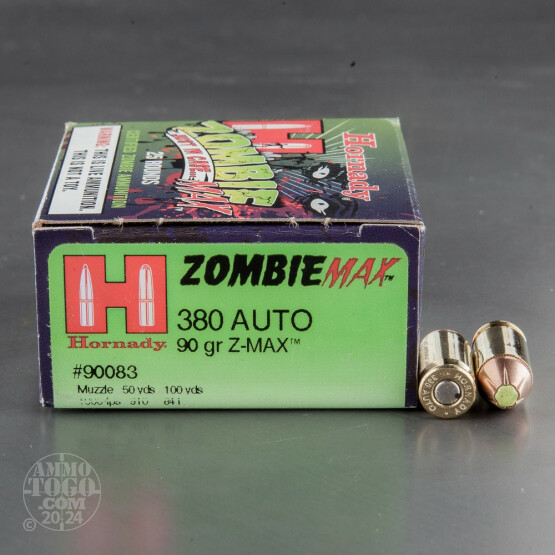 25rds - 380 Auto Hornady Zombie Max 90gr. Z-Max Hollow Point Ammo
