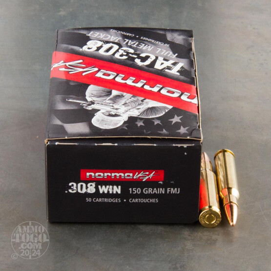 50rds - 308 Win Norma Tac-308 150gr. FMJ Ammo