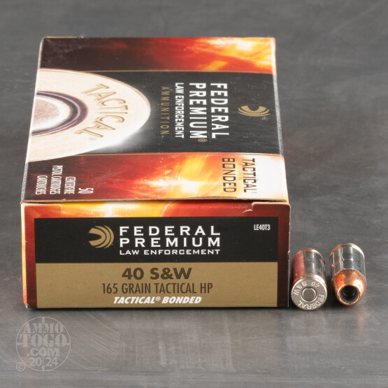 50rds - 40 S&W Federal LE Tactical Bonded 165gr. HP Ammo