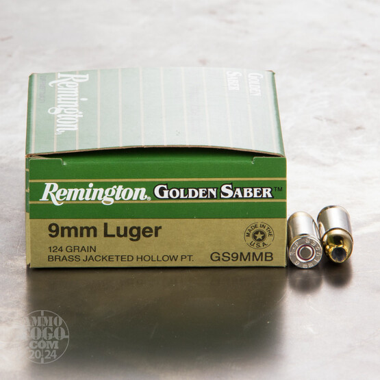 25rds - 9mm Remington Golden Saber 124gr. HP Ammo