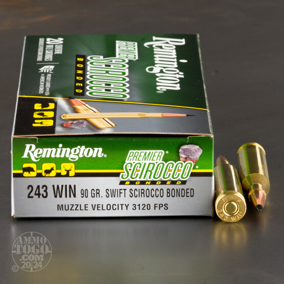 20rds - 243 Win Remington Premier 90gr. Swift Scirocco Bonded Ammo